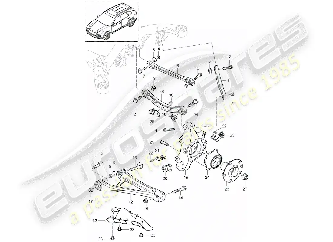 porsche 2016 (cayenne e2 92a) eje posterior diagrama de piezas