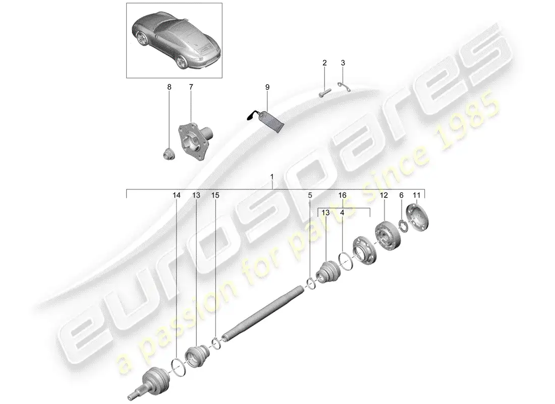 porsche 2013 (991-1) eje de accionamiento diagrama de piezas