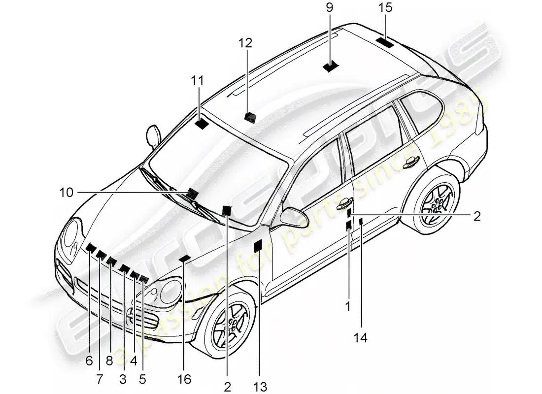 porsche 2006 (cayenne e1 9pa) señales/avisos diagrama de piezas
