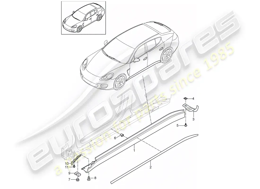 porsche 2016 (panamera 970) moldura de larguero diagrama de piezas