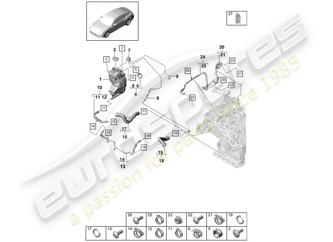 porsche 2019 (panamera 971-1) water cooling diagrama de piezas