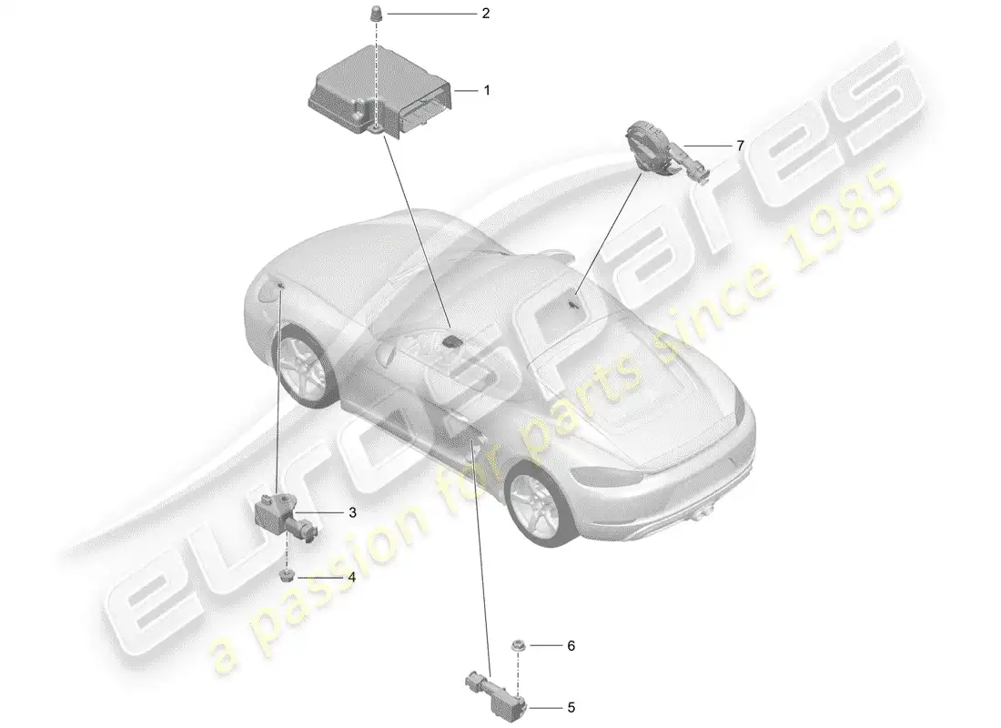 porsche 2020 (718 cayman) módulo de control de bolsas de aire diagrama de piezas