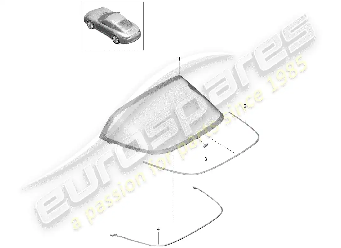porsche 2012 (991-1) vidrio de la ventana trasera diagrama de piezas