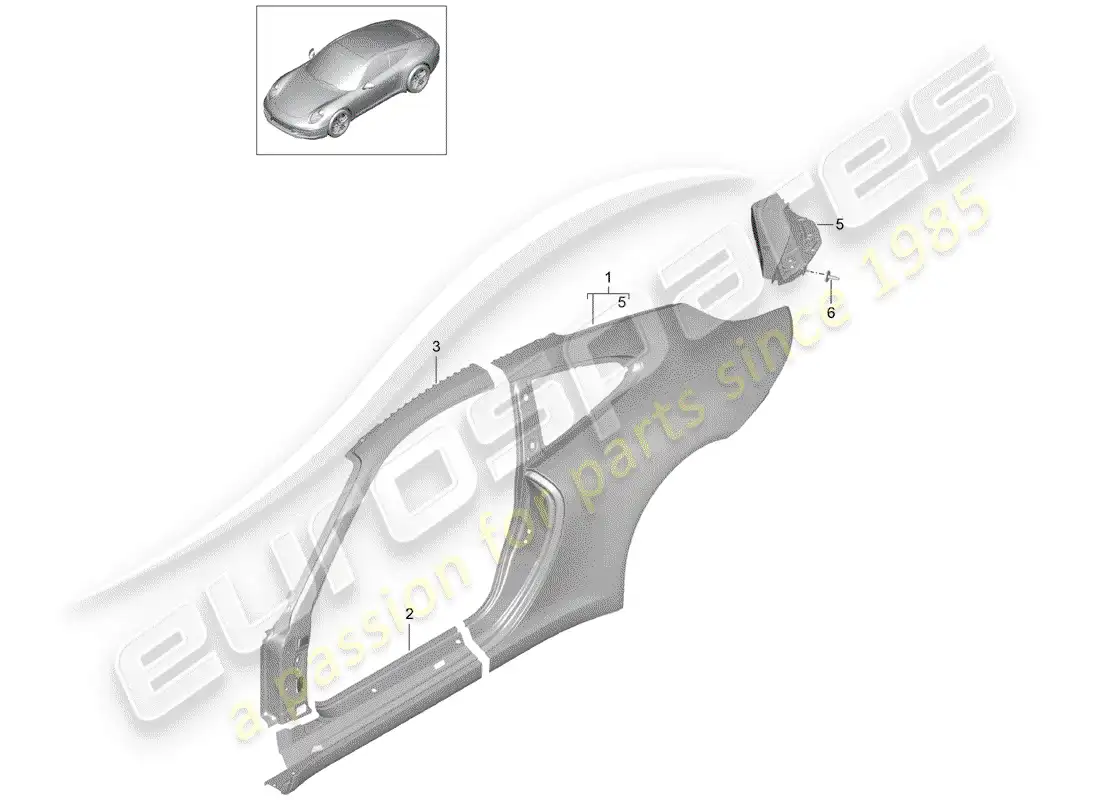 porsche 2012 (991-1) panel lateral diagrama de piezas