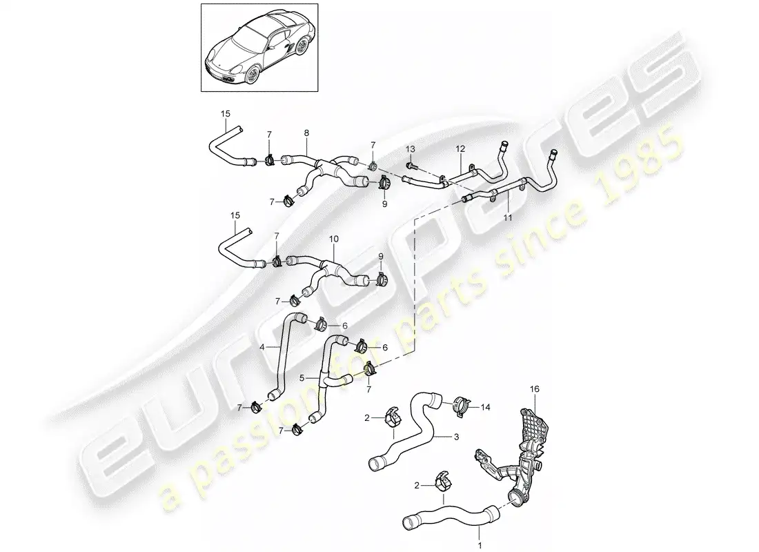 porsche 2007 (987 cayman) water cooling 1 diagrama de piezas