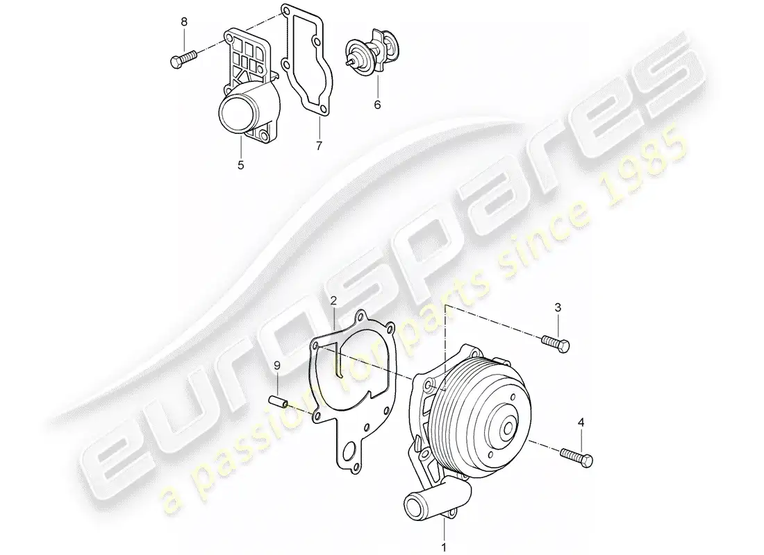 porsche 2007 (987 cayman) bomba de agua diagrama de piezas