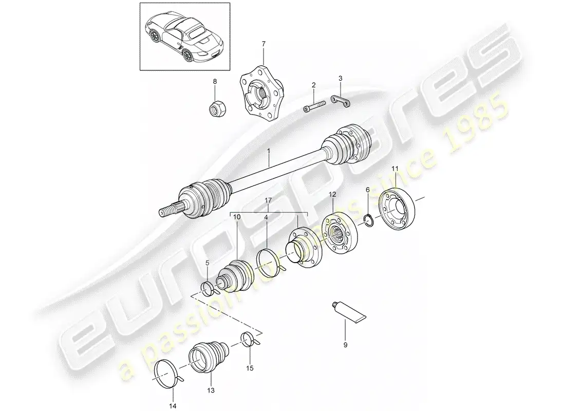 porsche 2012 (987 boxster) eje de accionamiento diagrama de piezas