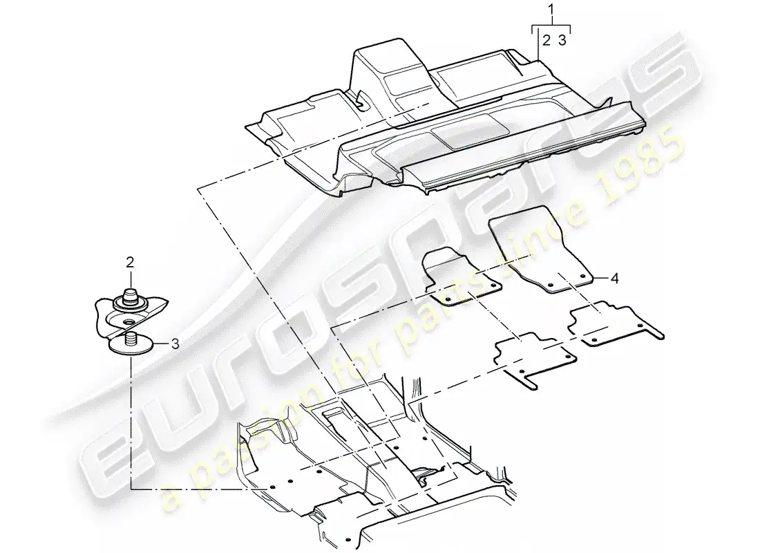 porsche 2007 (cayenne e1 9pa) cubierta de piso diagrama de piezas