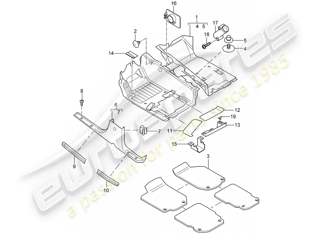 porsche 2006 (cayenne e1 9pa) cubierta de piso diagrama de piezas