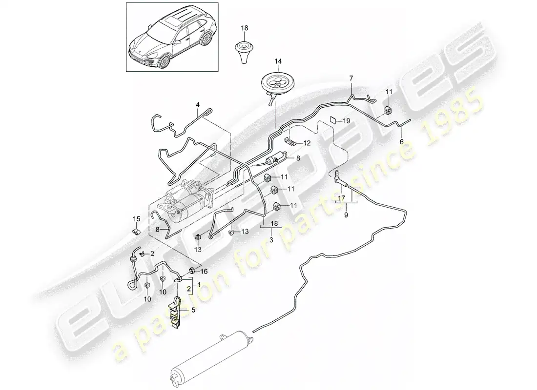 porsche 2018 (cayenne e2 92a) sistema autonivelante diagrama de piezas