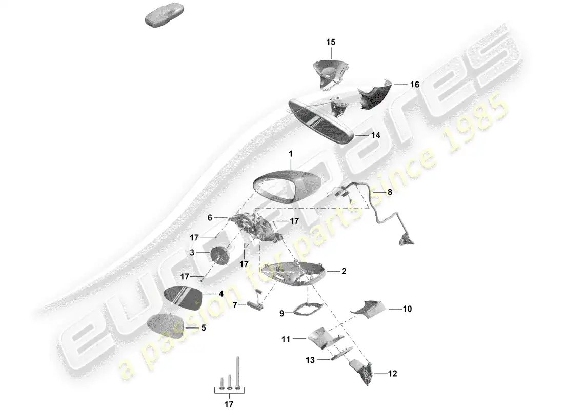 porsche 2019 (718 boxster spyder) espejo retrovisor diagrama de piezas