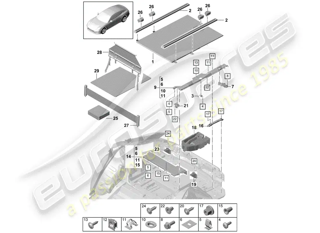 porsche 2020 (panamera 971-1) revestimientos del maletero diagrama de piezas