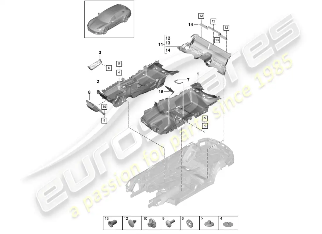 porsche 2020 (panamera 971-1) piso diagrama de piezas