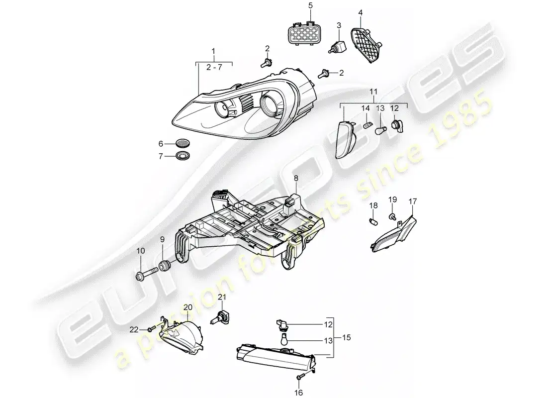 porsche 2008 (cayenne e1 9pa) lámpara de cabeza diagrama de piezas