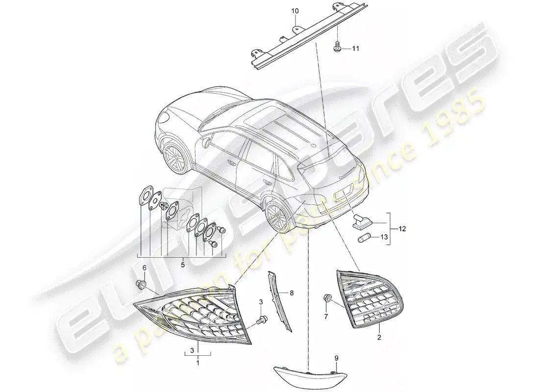 porsche 2017 (cayenne e2 92a) luz trasera diagrama de piezas