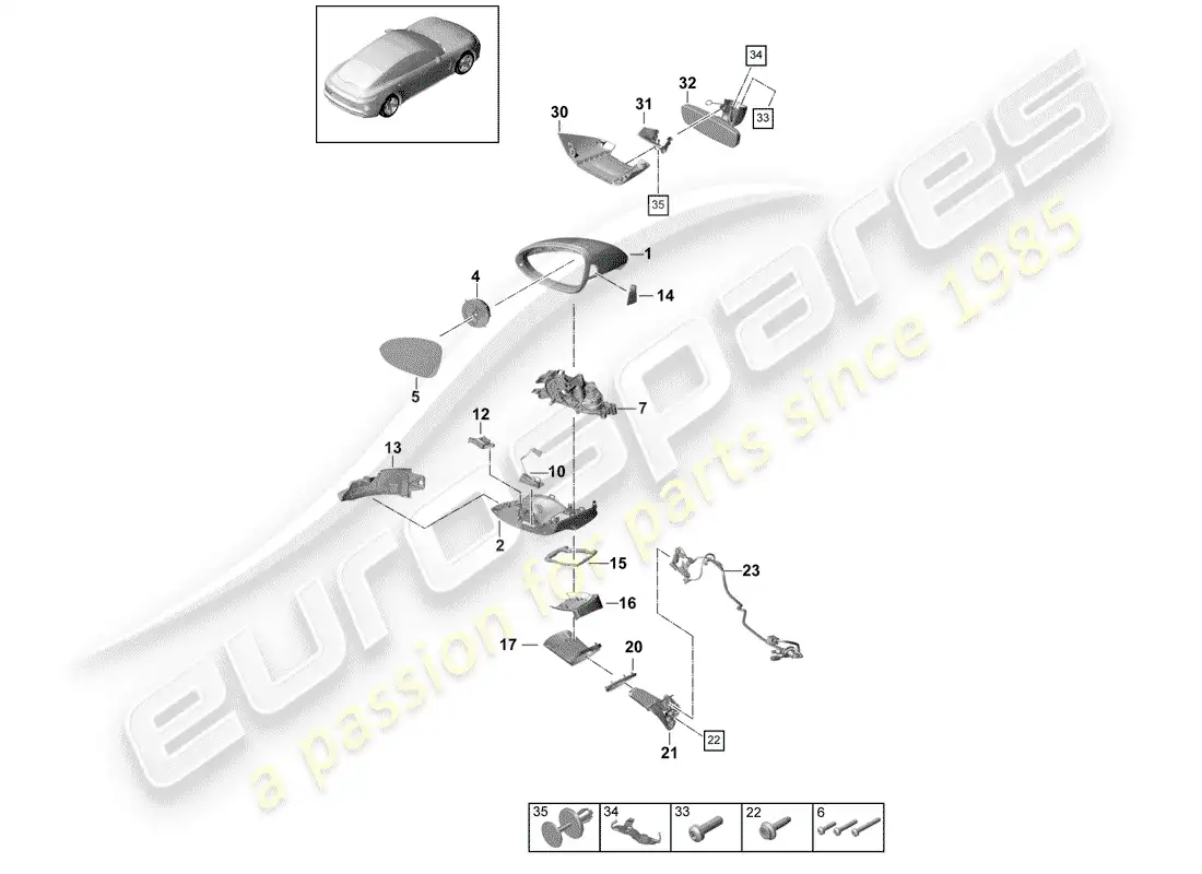 porsche 2019 (panamera 971-1) espejo retrovisor diagrama de piezas