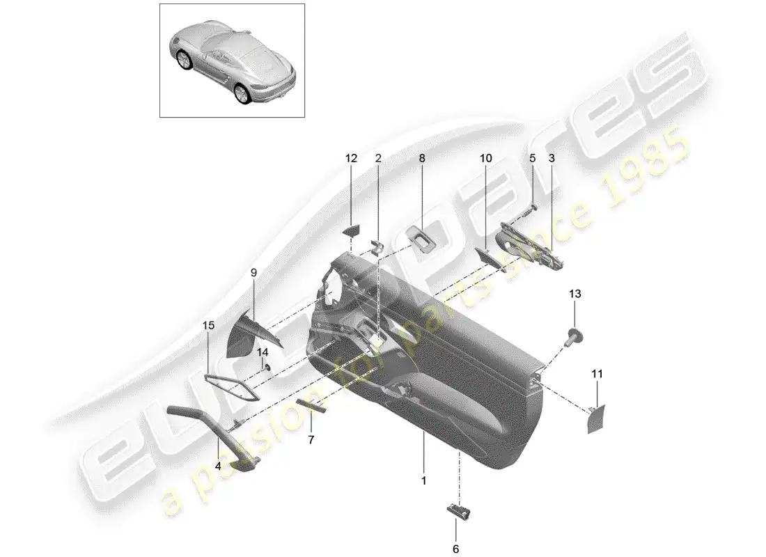 porsche 2018 (718 cayman) panel de la puerta diagrama de piezas