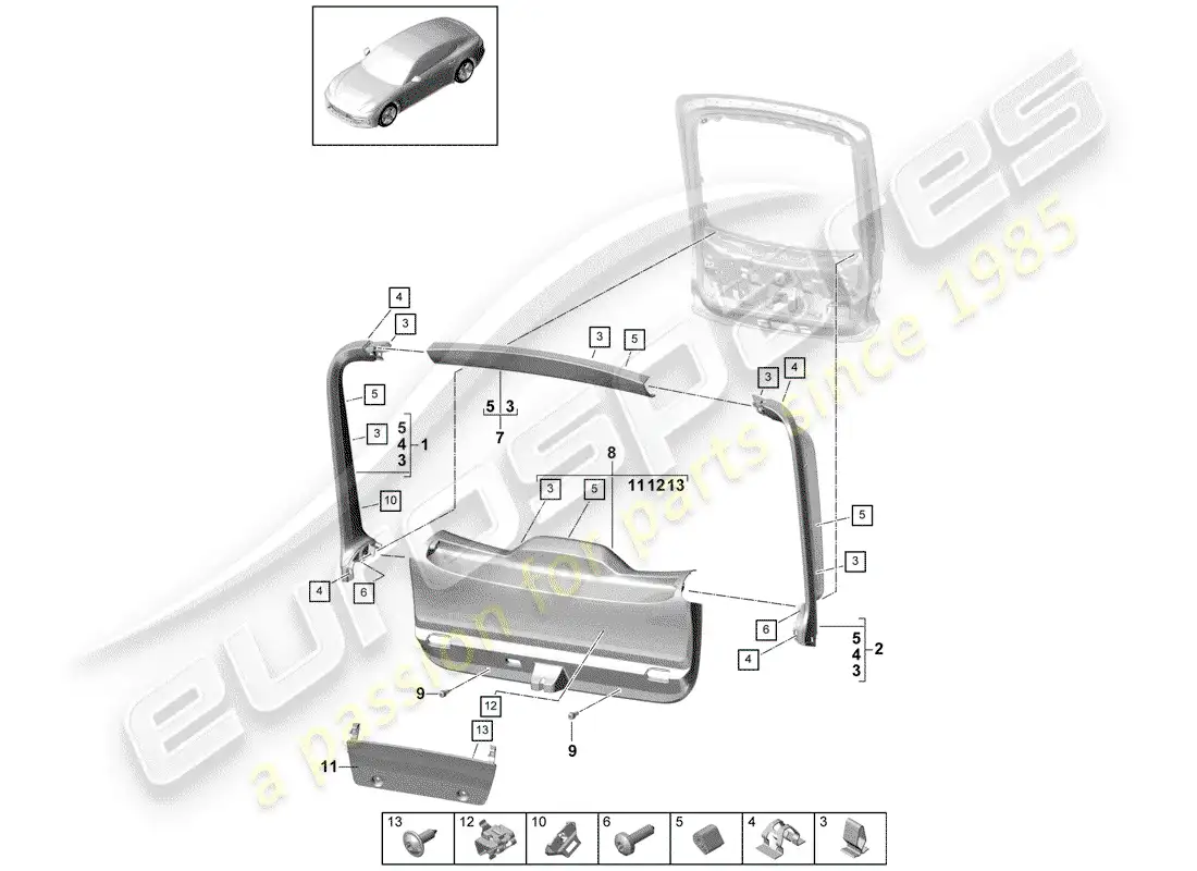 porsche 2020 (panamera 971-1) adornos diagrama de piezas