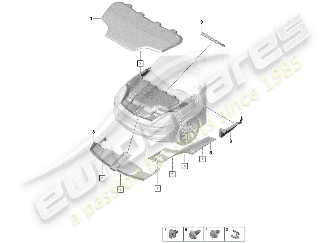 porsche 2018 (cayenne e3 9ya/9yb) absorbente de sonido diagrama de piezas