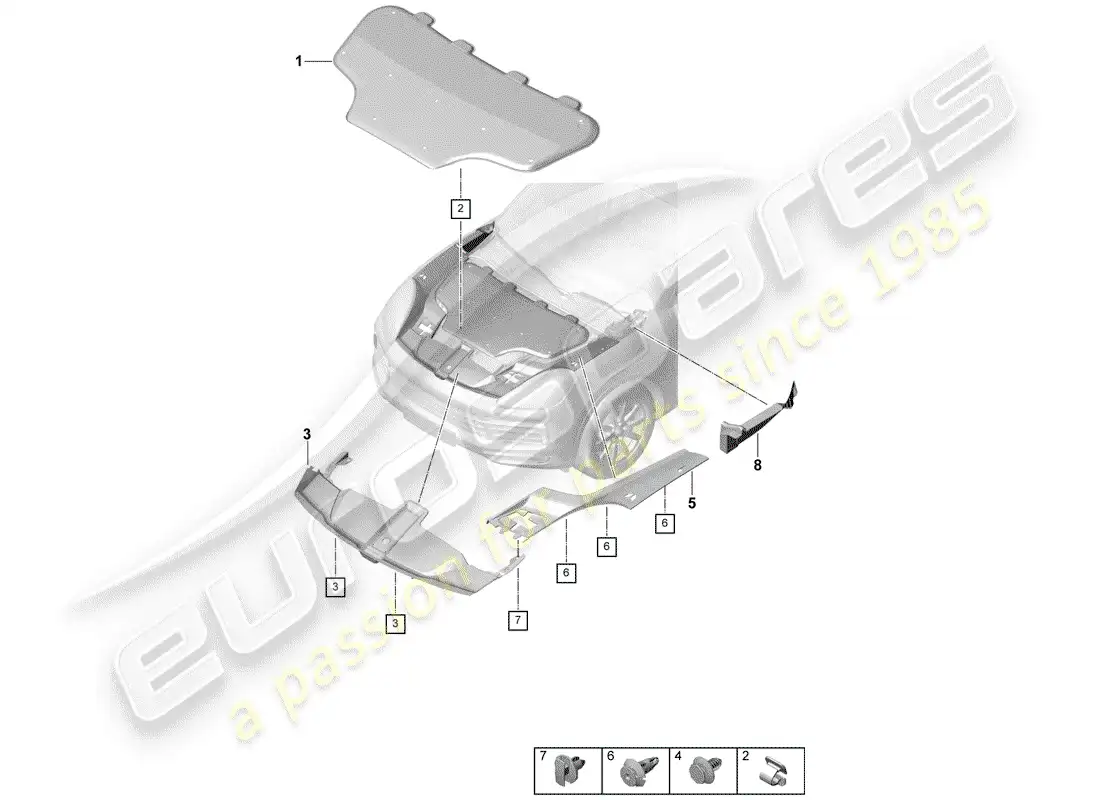 porsche 2020 (cayenne e3 9ya/9yb) absorbente de sonido diagrama de piezas