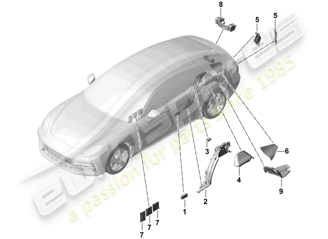 porsche 2019 (panamera 971-1) absorbente de sonido diagrama de piezas