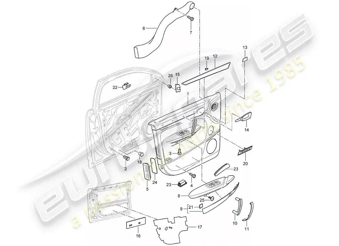 porsche 2007 (cayenne e1 9pa) panel de la puerta diagrama de piezas