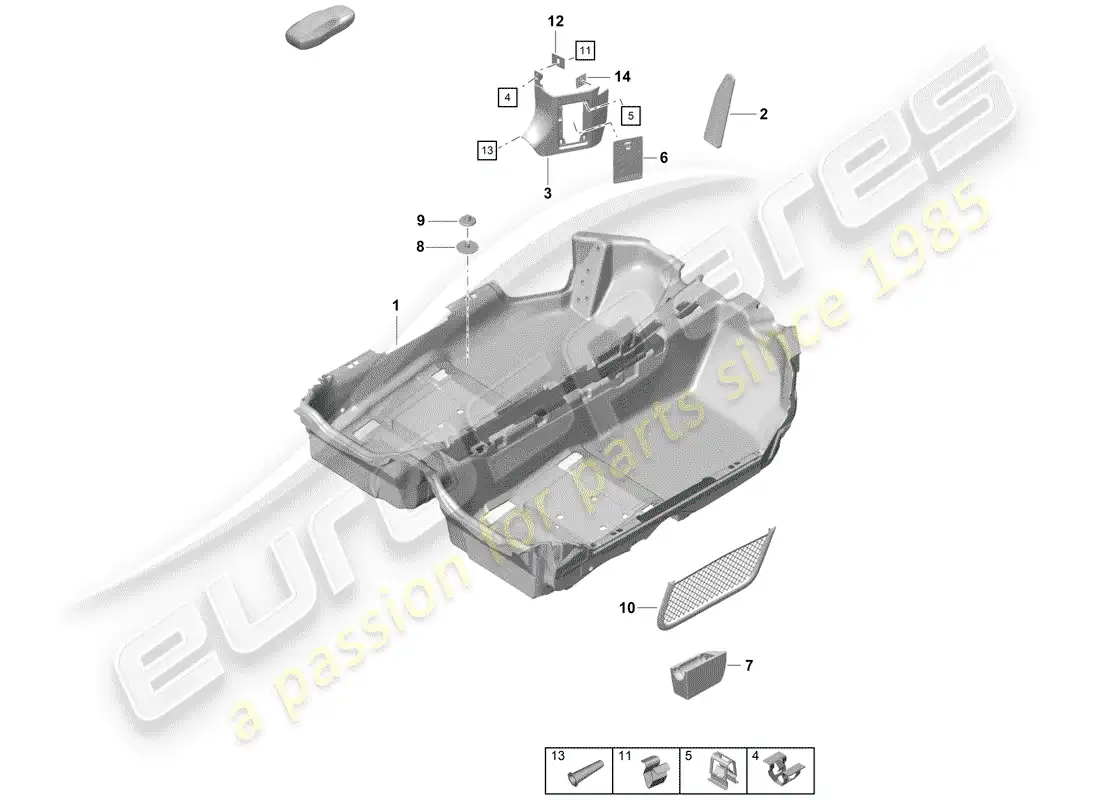 porsche 2019 (718 boxster spyder) cubierta de piso diagrama de piezas