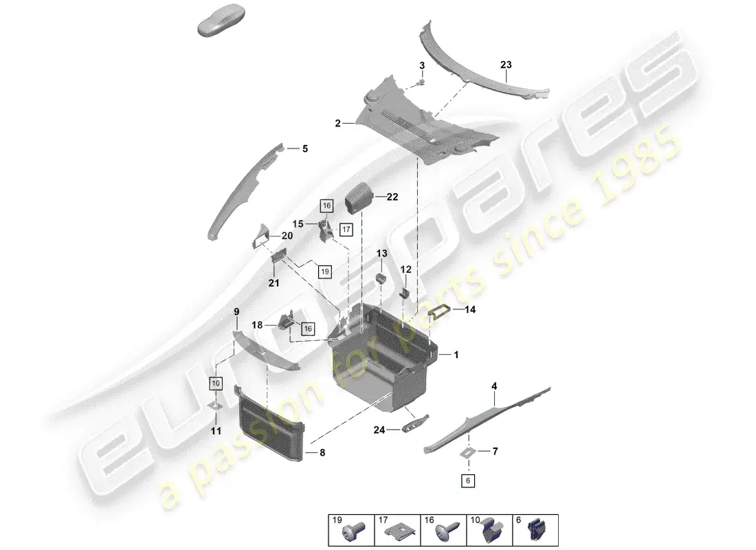 porsche 2020 (718 boxster spyder) forro de bota diagrama de piezas