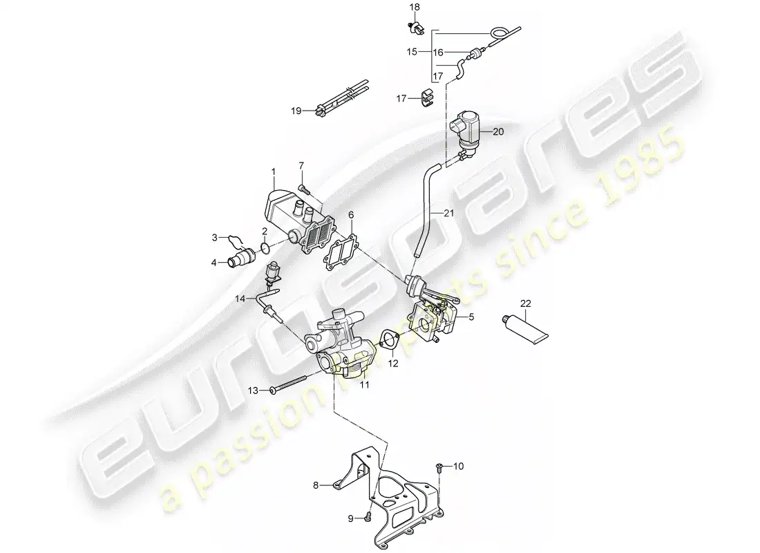 porsche 2010 (cayenne e1 9pa) recirculación de escape diagrama de piezas