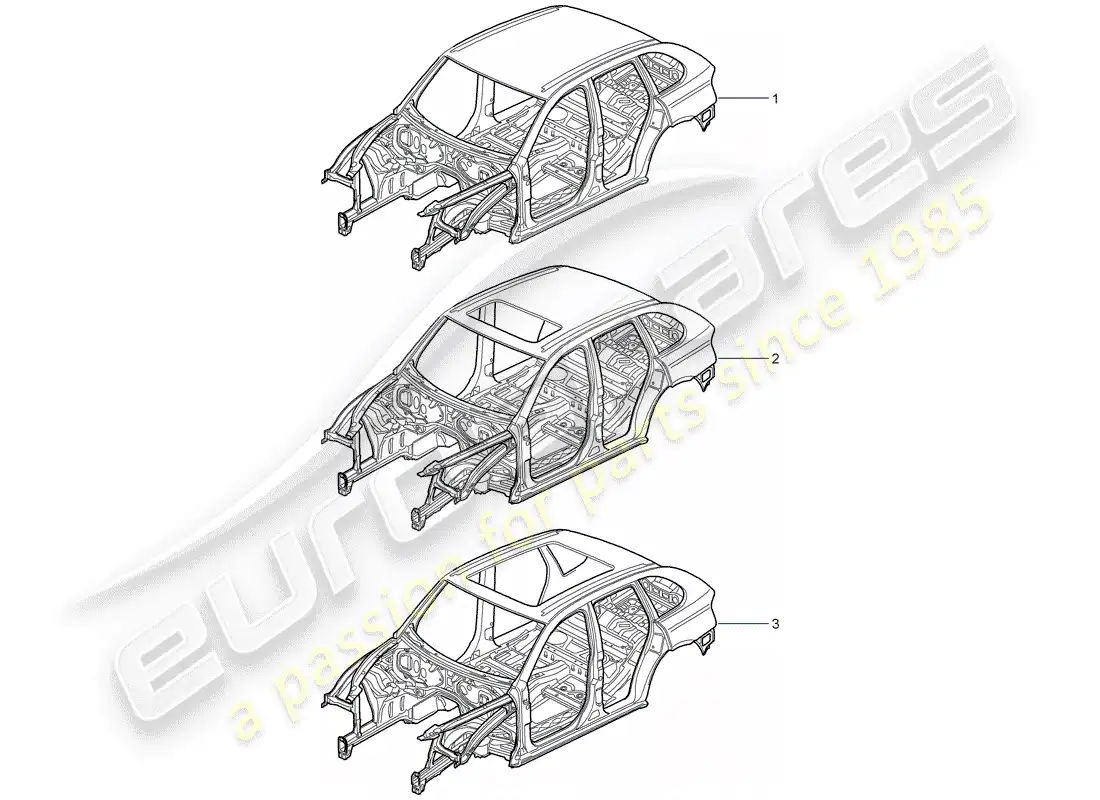 porsche 2010 (cayenne e1 9pa) cuerpo del auto diagrama de piezas