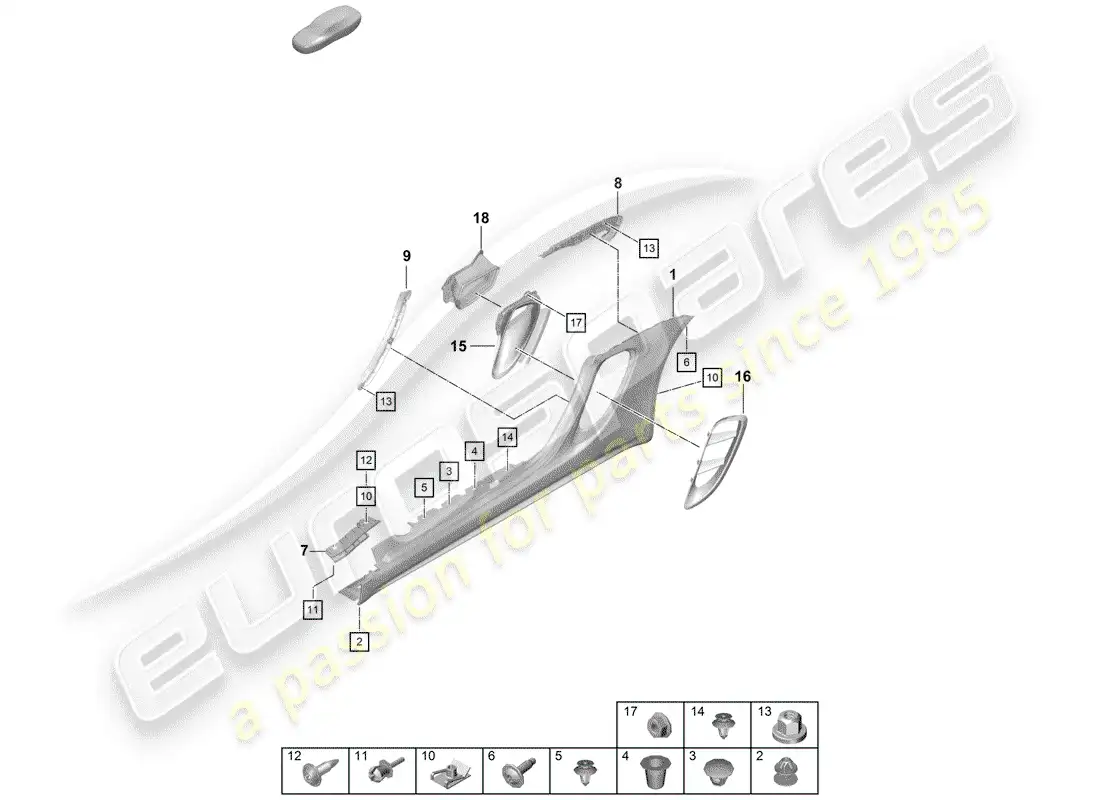 porsche 2019 (718 boxster spyder) moldura de larguero diagrama de piezas