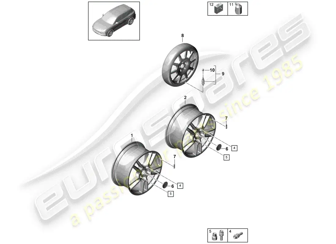 porsche 2019 (cayenne e3 9ya/9yb) rueda de aleación diagrama de piezas