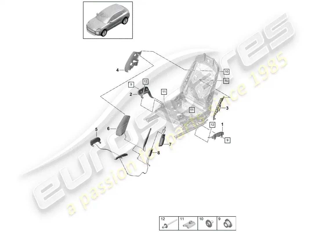 porsche 2019 (macan) componentes neumáticos para asiento diagrama de piezas