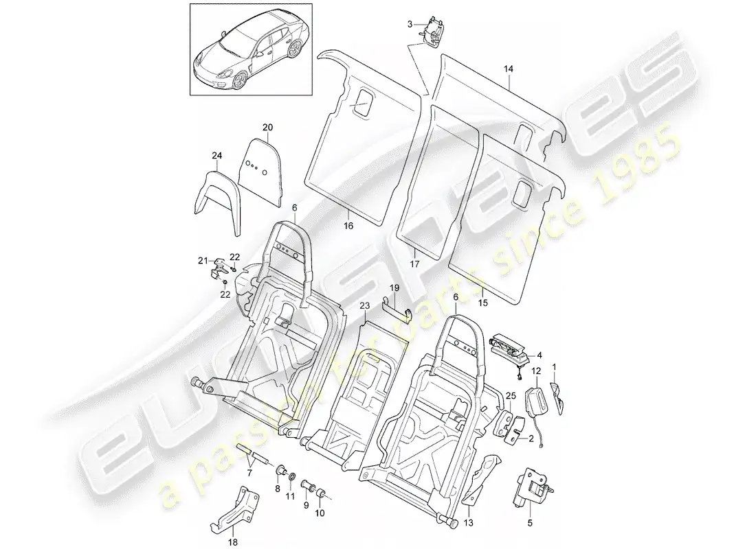 porsche 2010 (panamera 970) respaldo del asiento trasero diagrama de piezas