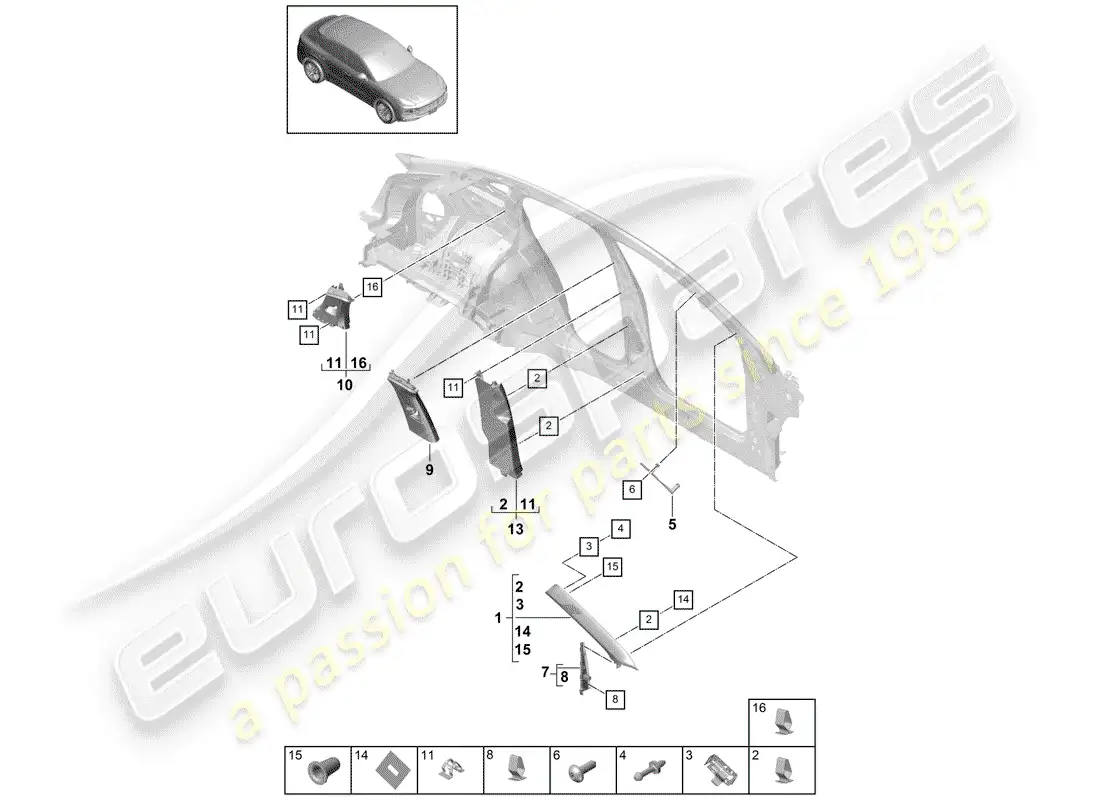 porsche 2019 (cayenne e3 9ya/9yb) adorno del pilar diagrama de piezas
