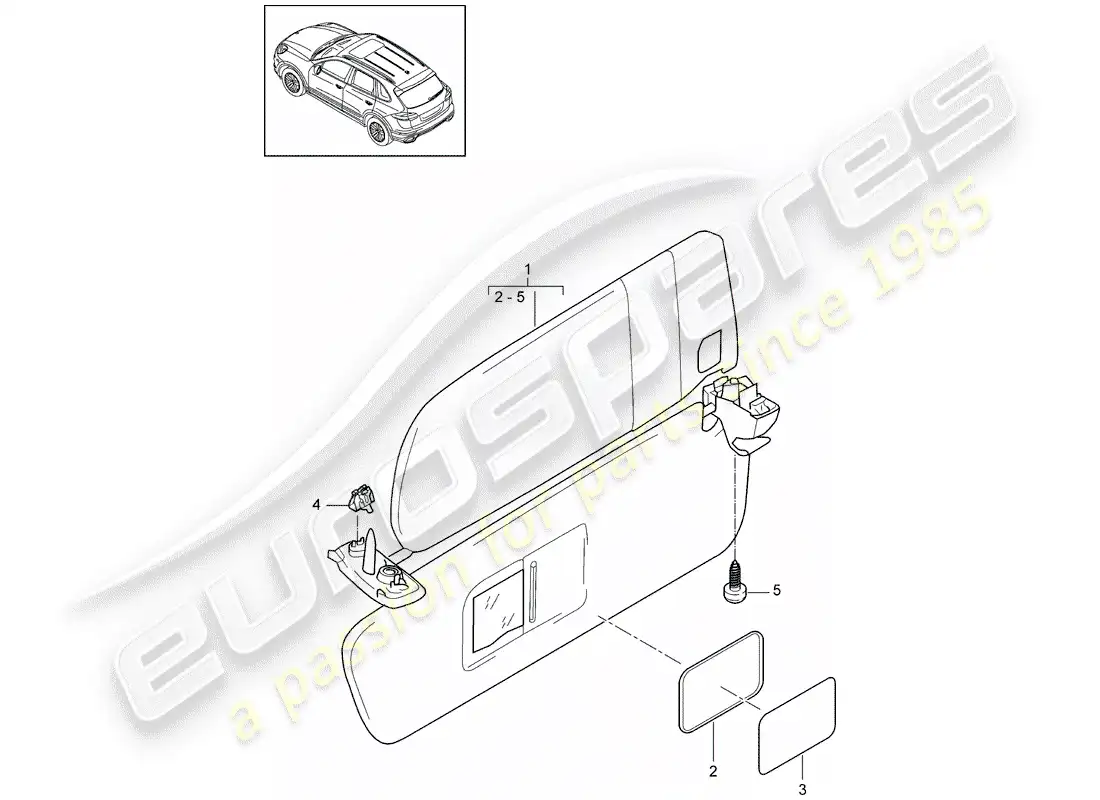 porsche 2013 (cayenne e2 92a) diagrama de piezas de las visores sun