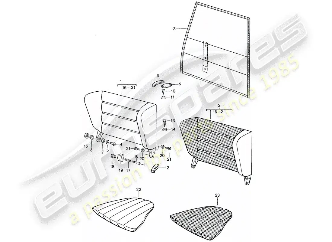 porsche 1988 (959) respaldo del asiento de emergencia diagrama de piezas