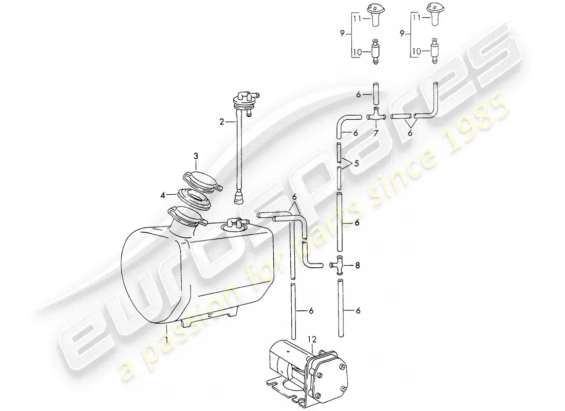 porsche 1972 (911) windshield washer unit diagrama de piezas