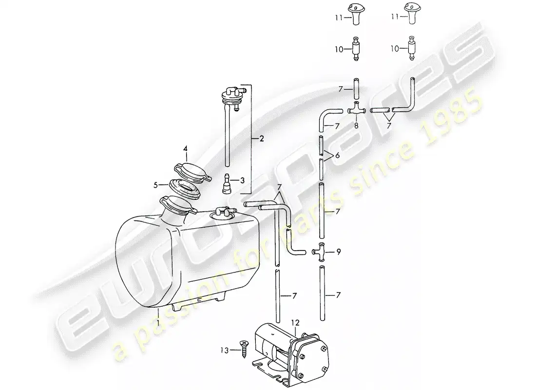 porsche 1965 (911/912) windshield washer unit - d - mj 1968>> diagrama de piezas