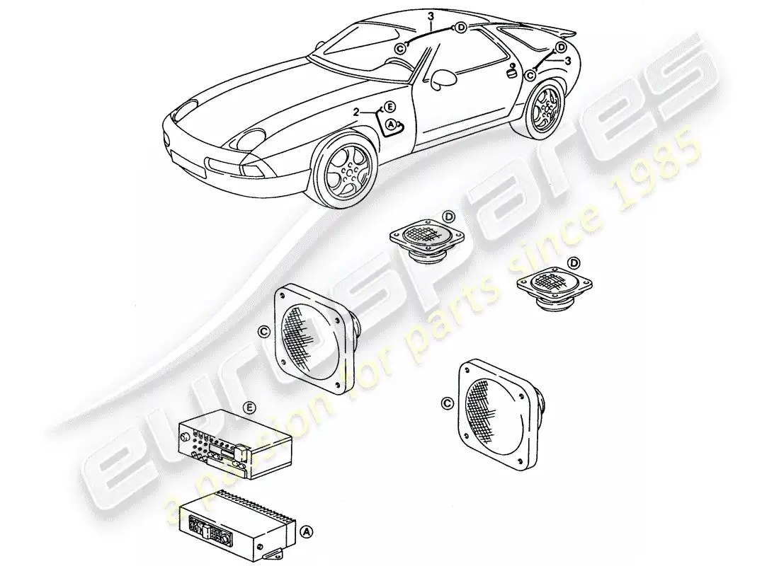 porsche 1992 (928) arnés - altavoz diagrama de piezas