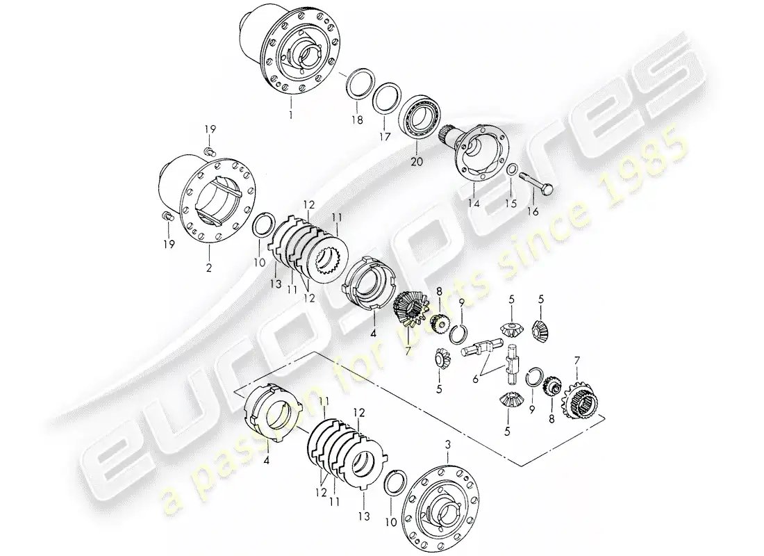 porsche 1972 (911) diferencial de deslizamiento limitado diagrama de piezas