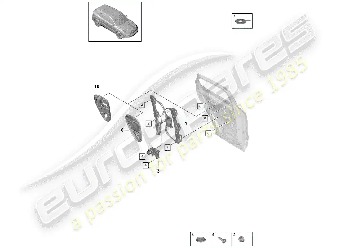 porsche 2018 (cayenne e3 9ya/9yb) regulador de ventana diagrama de piezas