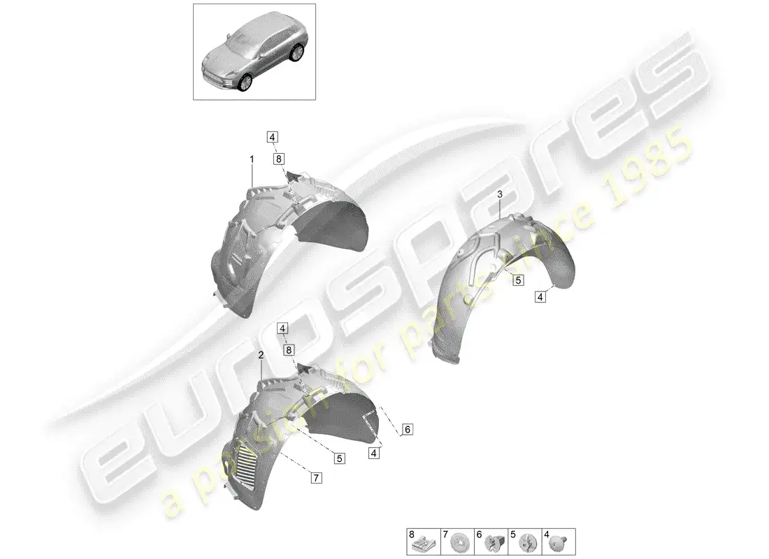 porsche 2019 (macan) protector de timonera diagrama de piezas