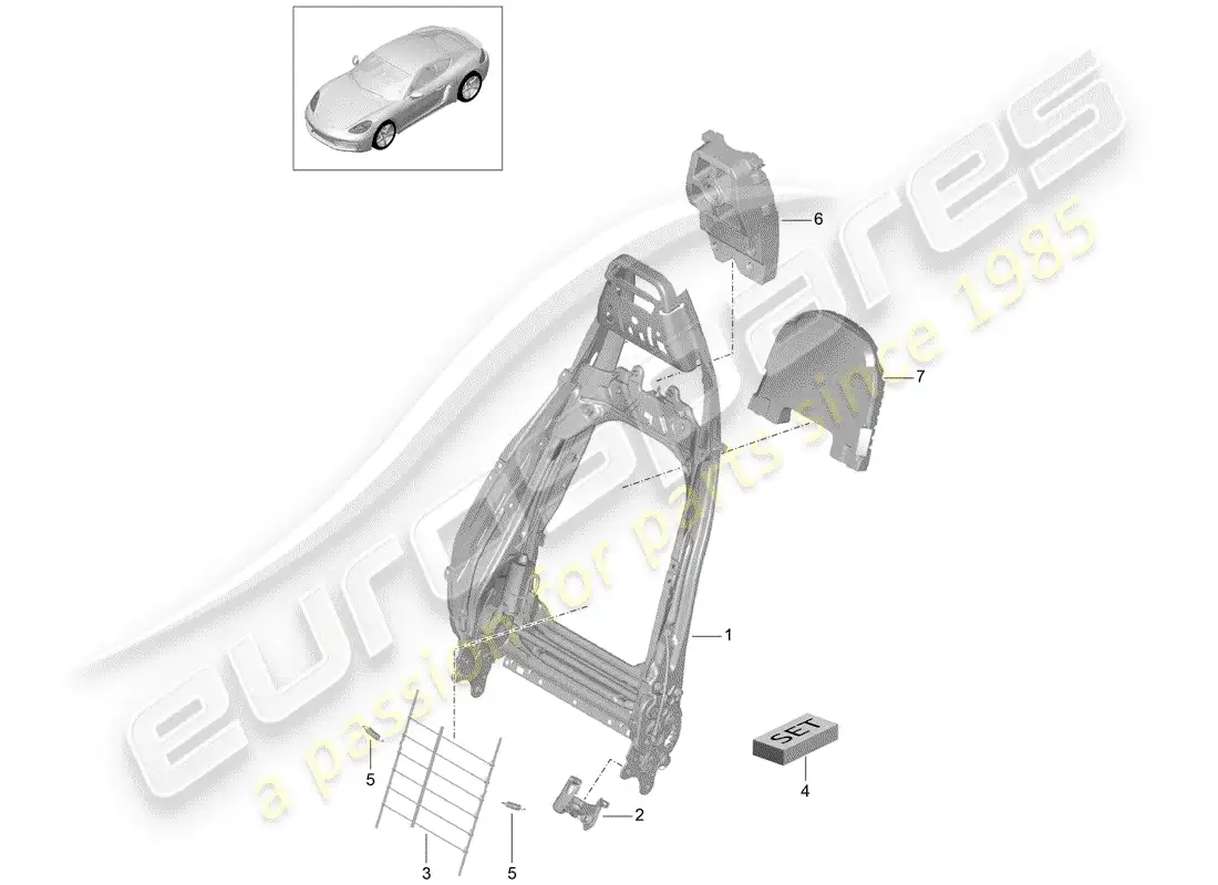 porsche 2018 (718 cayman) marco - respaldo diagrama de piezas