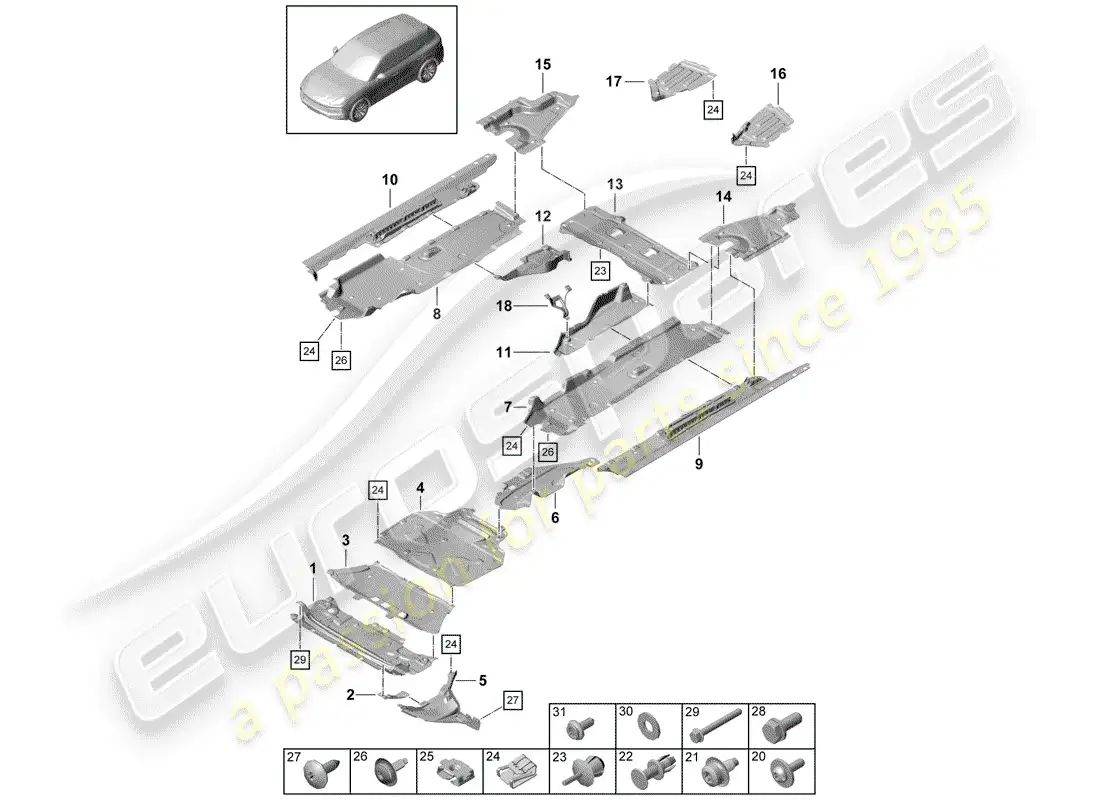 porsche 2019 (cayenne e3 9ya/9yb) recubrimiento diagrama de piezas