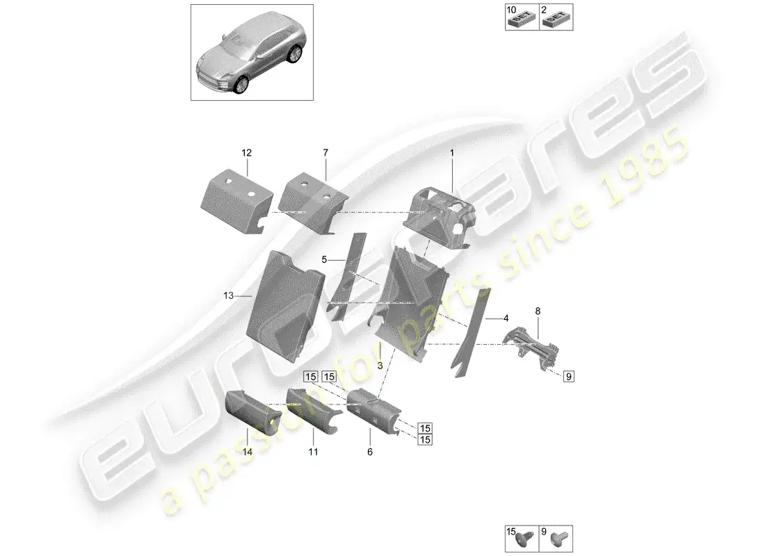 porsche 2019 (macan) solapa, centro diagrama de piezas
