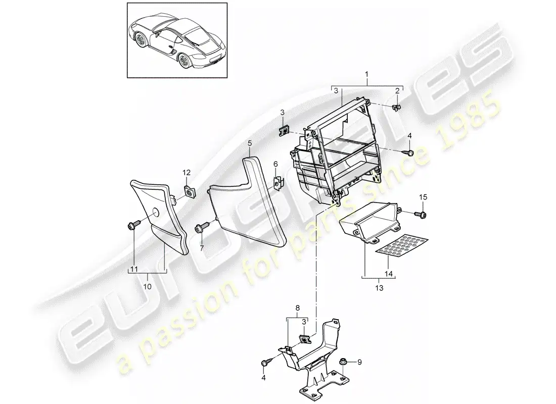 porsche 2009 (987 cayman) center console diagrama de piezas