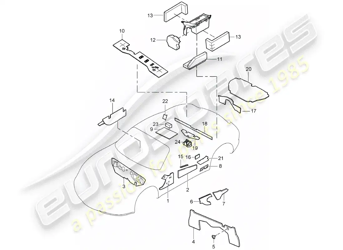 porsche 2009 (987 cayman) carrocería diagrama de piezas