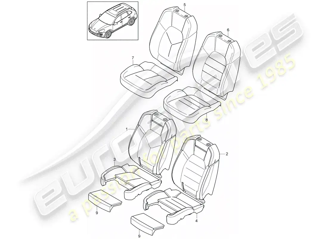 porsche 2016 (cayenne e2 92a) parte de espuma diagrama de piezas