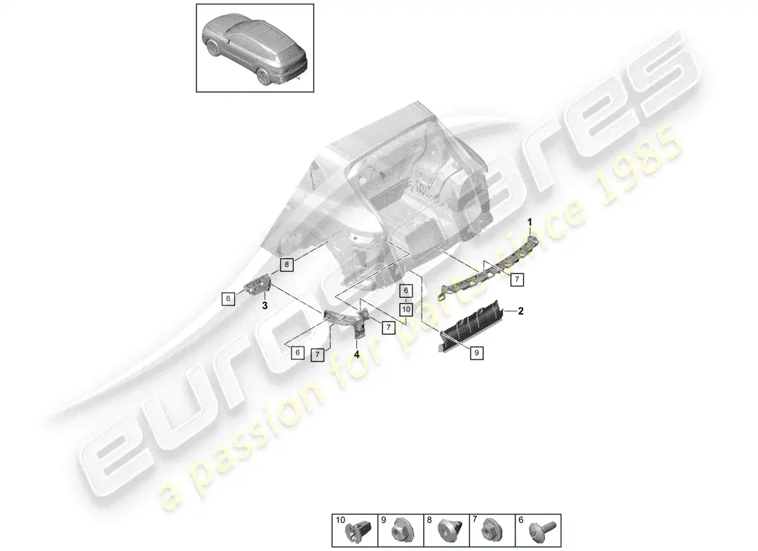 porsche 2018 (cayenne e3 9ya/9yb) fasteners diagrama de piezas